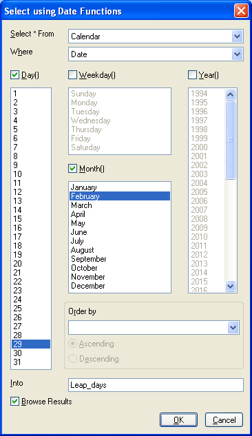 Select using Date Functions